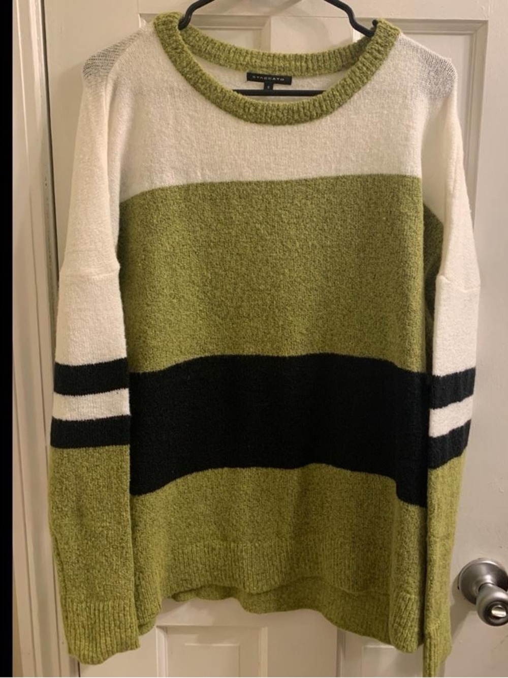 St. John's Bay Olive, Black & White Colorblock Crewneck Sweater